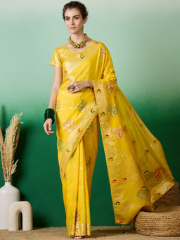 Suha - Women's Fashion Ethnic Yellow Colour Saree with Unstitched Blouse