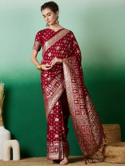 Suha - Women's Fashion Ethnic Maroon Colour Saree with Unstitched Blouse