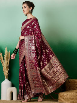 Suha - Women's Fashion Ethnic Wine Colour Saree with Unstitched Blouse