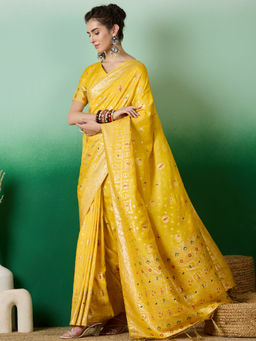 Suha - Women's Fashion Ethnic Yellow Colour Saree with Unstitched Blouse
