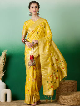 Suha - Women's Fashion Ethnic Yellow Colour Saree with Unstitched Blouse