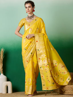 Suha - Women's Fashion Ethnic Yellow Colour Saree with Unstitched Blouse
