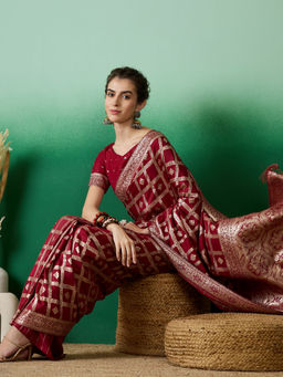 Suha - Women's Fashion Ethnic Maroon Colour Saree with Unstitched Blouse