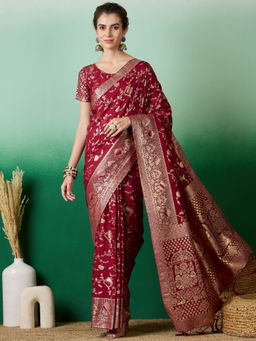 Suha - Women's Fashion Ethnic Maroon Colour Saree with Unstitched Blouse