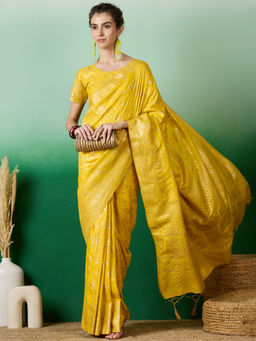 Suha - Women's Fashion Ethnic Yellow Colour Saree with Unstitched Blouse