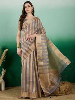 Suha - Women's Fashion Ethnic Grey Colour Saree with Unstitched Blouse