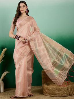Suha - Women's Fashion Ethnic Peach Colour Saree with Unstitched Blouse