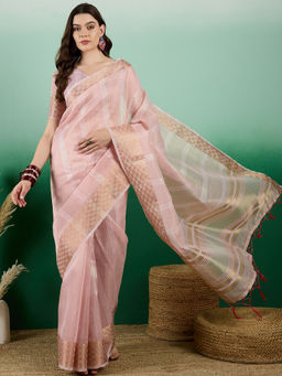 Suha - Women's Fashion Ethnic Pink Colour Saree with Unstitched Blouse