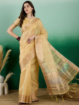 Suha - Women's Fashion Ethnic Yellow Colour Saree with Unstitched Blouse