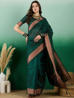 Suha - Women's Fashion Ethnic Green Colour Saree with Unstitched Blouse