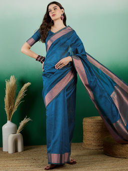Suha - Women's Fashion Ethnic Teal Colour Saree with Unstitched Blouse