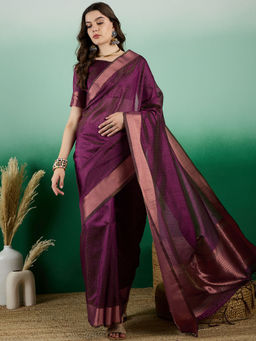 Suha - Women's Fashion Ethnic Wine Colour Saree with Unstitched Blouse