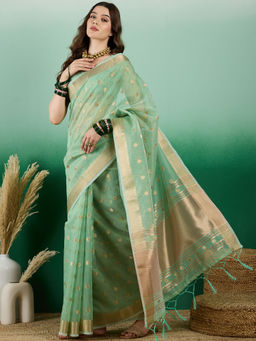 Suha - Women's Fashion Ethnic Green Colour Saree with Unstitched Blouse