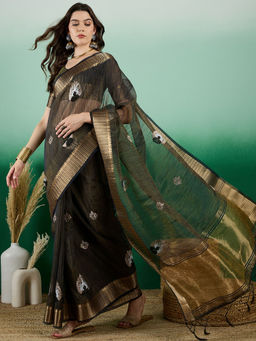 Suha - Women's Fashion Ethnic Navy Blue Colour Saree with Unstitched Blouse