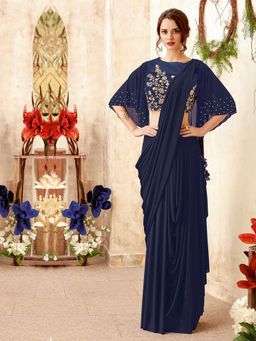 Odette - Blue Lycra Designer Saree with Unstitched Blouse