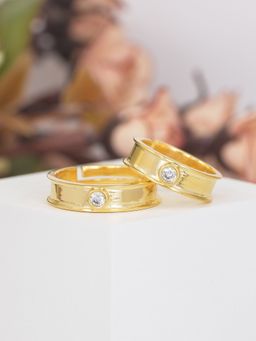 Ornate Jewels - 925 Silver 18K Gold Plated American Diamond Adjustable Couple Ring For Men & Women