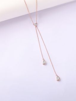 Ornate Jewels - 925 Silver Rose Gold American Diamond Elegant Y Drop Necklace for Women & Girls