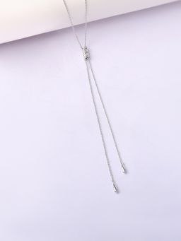 Ornate Jewels - 925 Silver American Diamond Elegant Double Drop Lariat Necklace for Women & Girls