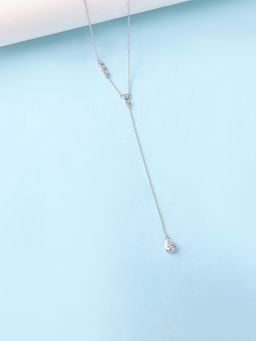 Ornate Jewels - 925 Silver American Diamond Elegant Teardrop Lariat Necklace for Women & Girls