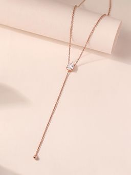 Ornate Jewels - 925 Silver Rose Gold CZ Elegant Y Drop Necklace for Women & Girls