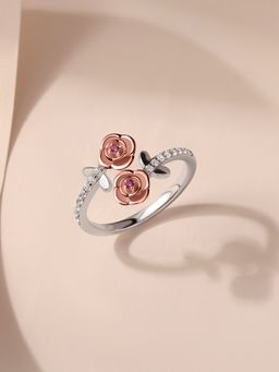 Ornate Jewels - 925 Silver Rose Yellow Gold Ruby Adjustable Ring for Women & Girls
