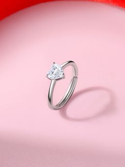 Ornate Jewels - 925 Silver Rhodium Plated Heart American Diamond Ring for Women & Girls
