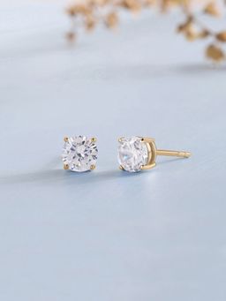 Ornate Jewels - 925 Silver Yellow Gold 1 Carat American Diamond Studs Earrings for Women & Girls