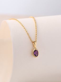 Ornate Jewels - 925 Silver Yellow Gold Natural Amethyst Pendant With Chain for Women & Girls