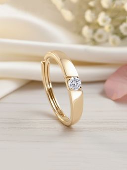 Ornate Jewels - 925 Silver Yellow Gold American Diamond Solitaire Adjustable Ring for Women & Girls