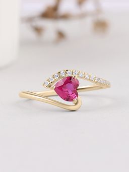 Ornate Jewels - 925 Silver Yellow Gold 0.5 Red Ruby Heart Ring for Women & Girls