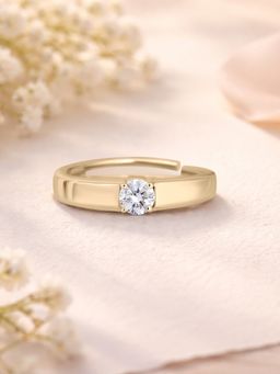 Ornate Jewels - 925 Silver Yellow Gold American Diamond Solitaire Adjustable Ring for Men & Boys