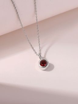 Ornate Jewels - 925 Silver Rhodium Plated Round Natural Garnet Necklace for Women & Girls