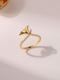 Ornate Jewels - 925 Silver Yellow Gold American Diamond Blossom Dance Ring Women