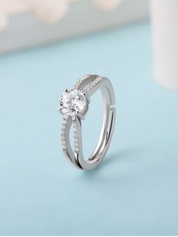 Ornate Jewels - 925 Silver Rhodium Plated American Diamond Celestial Sparkle Ring