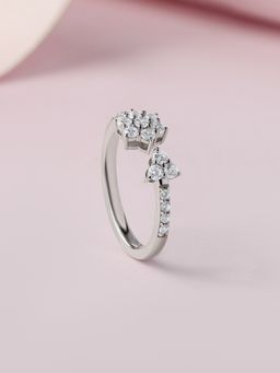 Ornate Jewels - 925 Silver Rhodium Plated American Diamond Sparkle Duo Ring