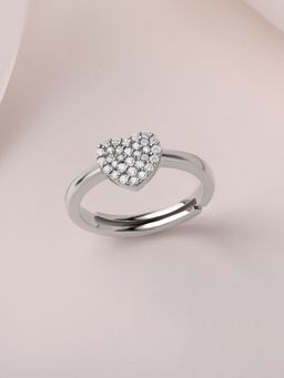 Ornate Jewels - 925 Silver Rhodium Plated American Diamond Dazzling Heartbeat Ring