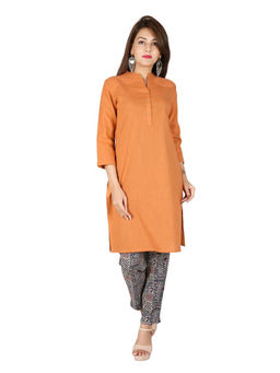Suti - Women Cotton Slub Pintucks Kurta Rust Orange