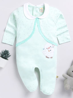 Hopscotch - Girls Mint Bird Embroidered Full-Sleeve Footie