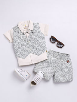 Hopscotch - Graphic Print Shirt with Waistcoat Attached and Shorts Formal and Bow