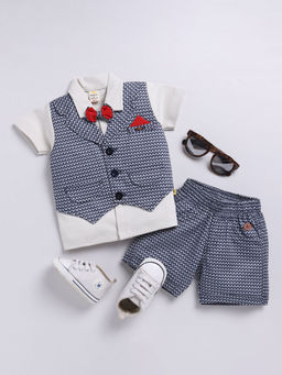 Hopscotch - Boys Argyle Print Shirt with Waistcoat Attached and Shorts with Bow