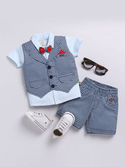 Hopscotch - Argyle Print Shirt with Waistcoat Attached and Shorts Formal with Bow