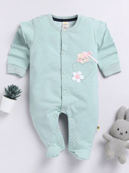 Hopscotch - Girls Mint All-Over Print Full-Sleeve Cotton Footie