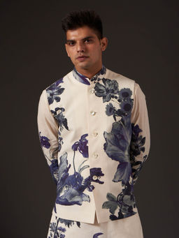Rohit Bal - Pink Floral Digital Printed Nehru Jacket