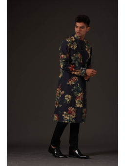 Rohit Bal - Black Floral Digital Printed Kurta with Pant (Set of 2)