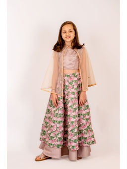 Pasha India - Mocha Brown Top Lehenga with Cape (Set of 3)