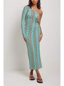 NA-KD - One Shoulder Cut Out Maxi Dress Blue & Yellow