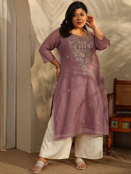 Extra love by Libas - Brown Embroidered Round Neck Kurta