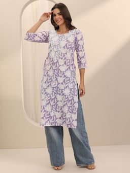 Libas - Lavender Floral Round Neck Kurta (XS)