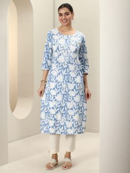 Libas - Blue Floral Round Neck Kurta (XS)