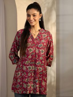 Libas - Maroon Floral Mandarin Neck Kurti